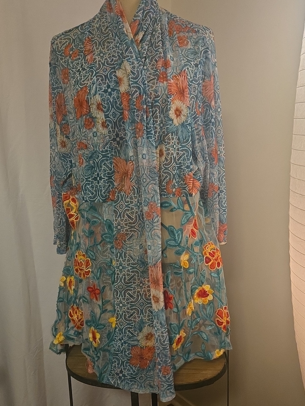 Ruby Rd. Teal Floral A-Line Embroidered Cover Up/Chemise